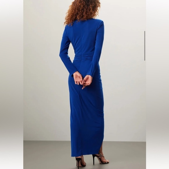 Rene Ruiz Blue Ruched Long Sleeve Gown size 6 - Picture 4 of 15